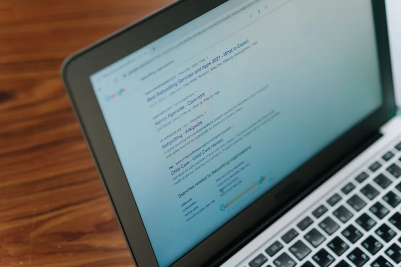 Laptop displaying search engine interface representing keyword search behavior that informs Lazada Sponsored Products targeting